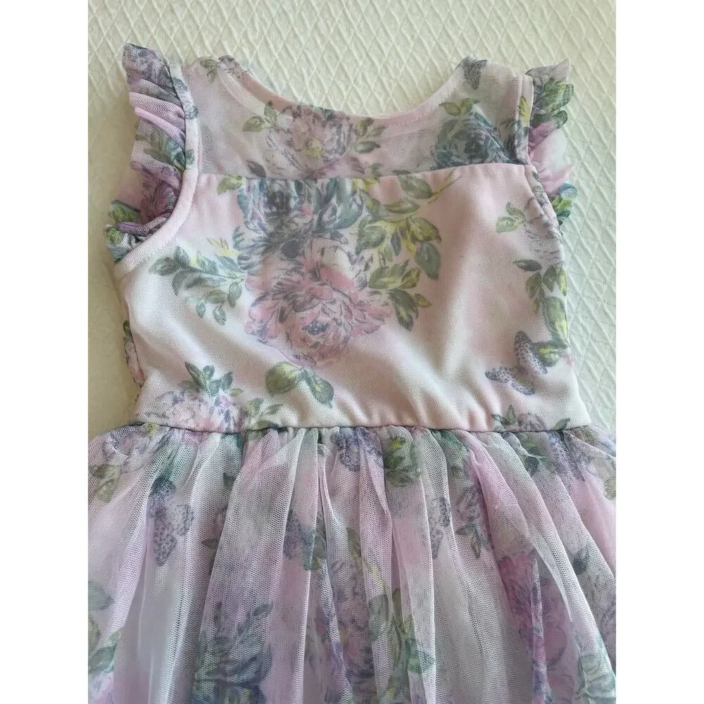 Zenzi Floral High Low Tulle Formal Girl Dress Size XS 4/5 Pink Garden Fairy EUC - Picture 4 of 14